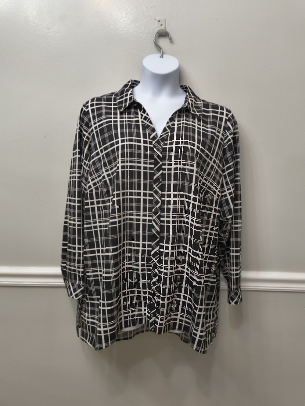 Susan Graver Weekend Women's Long Sleeve Shirt Blouse Black 2X Classic Casual